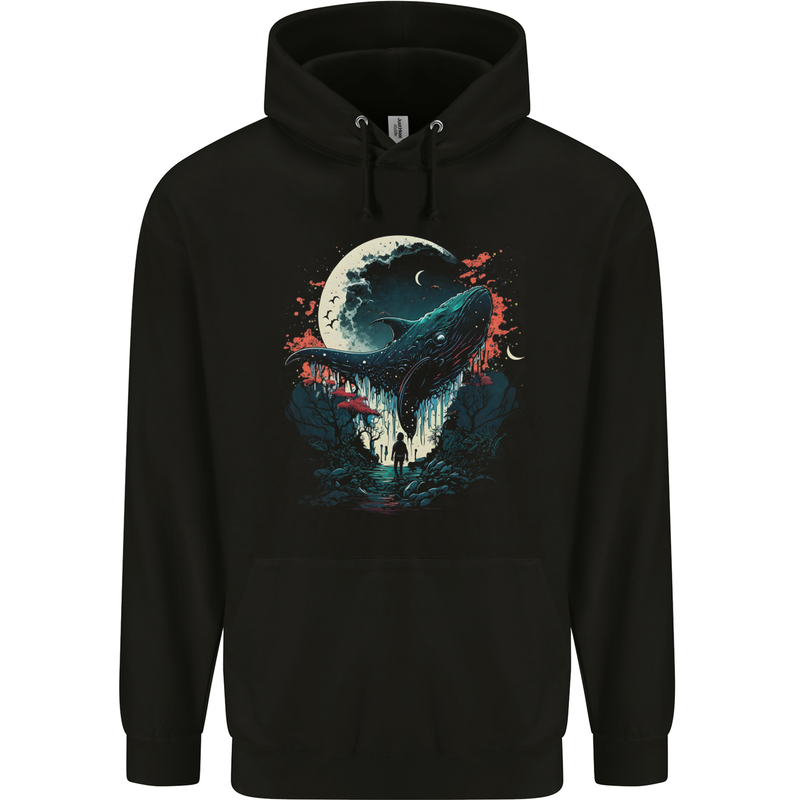 A Fantasy Whale & Moon Alien Mystic Childrens Kids Hoodie Black