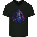 A Fantasy Wizard Owl Mens V-Neck Cotton T-Shirt Black