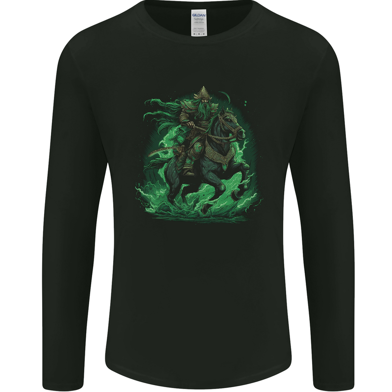 A Fantasy Wizard on Horseback Warlock Magician Mens Long Sleeve T-Shirt Black