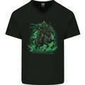 A Fantasy Wizard on Horseback Warlock Magician Mens V-Neck Cotton T-Shirt Black