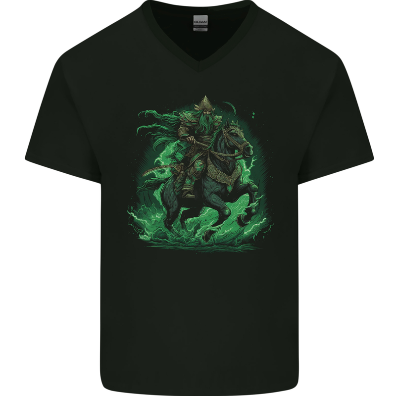 A Fantasy Wizard on Horseback Warlock Magician Mens V-Neck Cotton T-Shirt Black