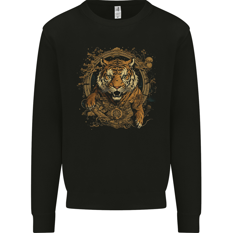A Ferocious Tiger With a Japanese Background Mens Sweatshirt Jumper Black