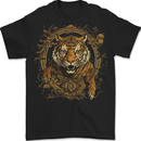 A Ferocious Tiger With a Japanese Background Mens T-Shirt 100% Cotton BLACK