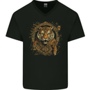 A Ferocious Tiger With a Japanese Background Mens V-Neck Cotton T-Shirt Black