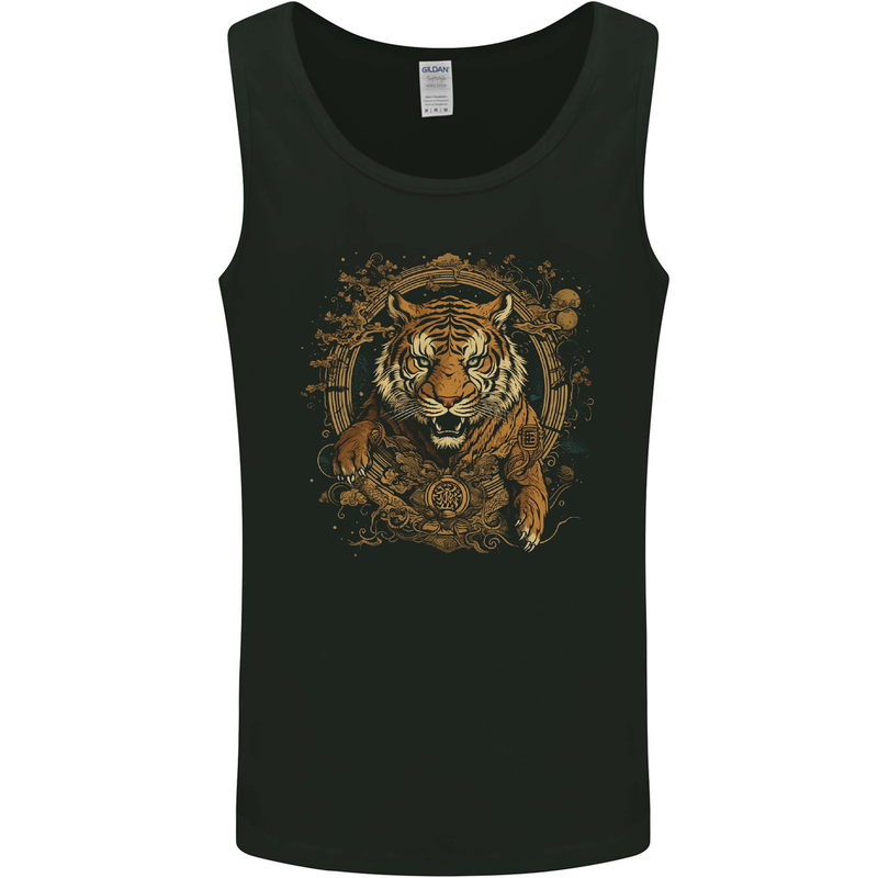 A Ferocious Tiger With a Japanese Background Mens Vest Tank Top Black