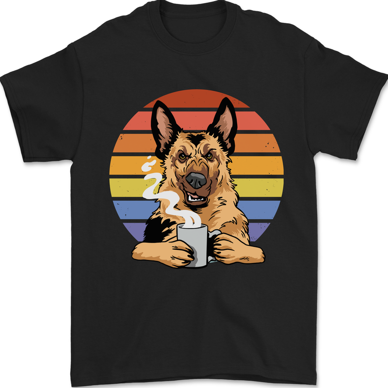 A Fierce German Shepherd Alsatian Coffee Mens T-Shirt 100% Cotton Black