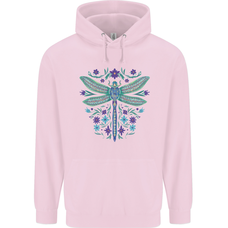 A Floral Dragonfly Childrens Kids Hoodie Light Pink