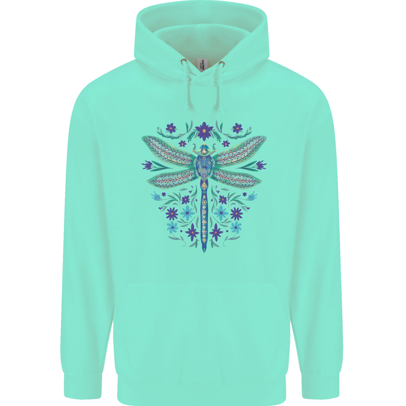 A Floral Dragonfly Childrens Kids Hoodie Peppermint