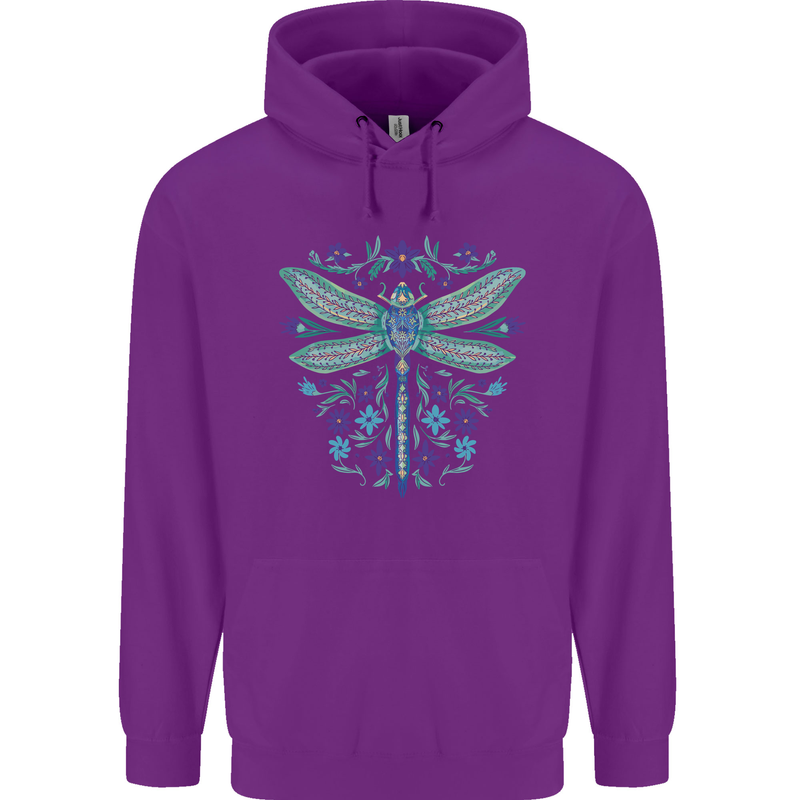 A Floral Dragonfly Childrens Kids Hoodie Purple