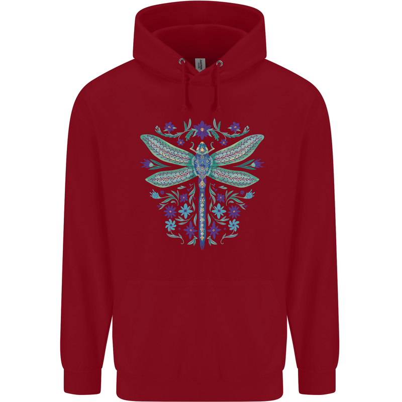 A Floral Dragonfly Childrens Kids Hoodie Red