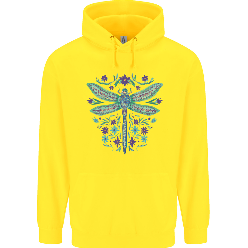 A Floral Dragonfly Childrens Kids Hoodie Yellow