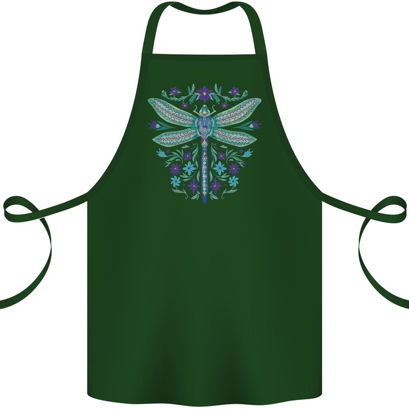 A Floral Dragonfly Cotton Apron 100% Organic Forest Green