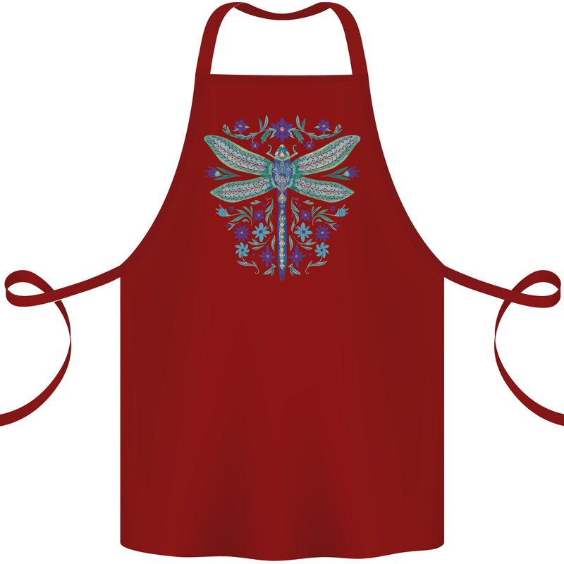 A Floral Dragonfly Cotton Apron 100% Organic Maroon