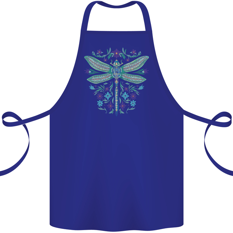 A Floral Dragonfly Cotton Apron 100% Organic Royal Blue