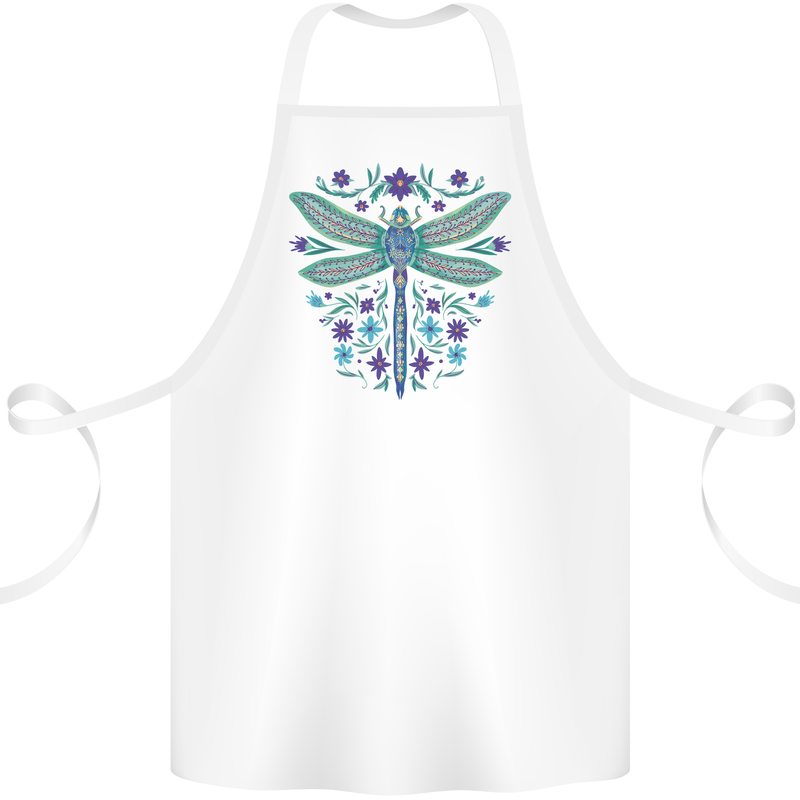 A Floral Dragonfly Cotton Apron 100% Organic White