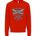 A Floral Dragonfly Kids Sweatshirt Jumper Bright Red