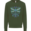 A Floral Dragonfly Kids Sweatshirt Jumper Forest Green