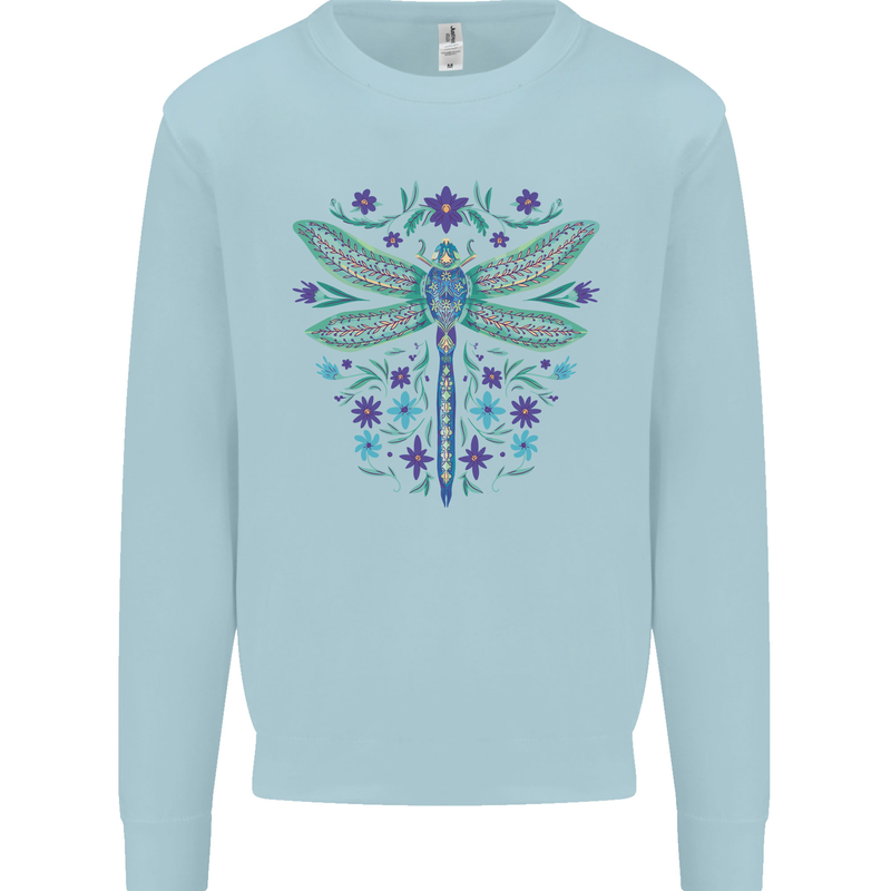 A Floral Dragonfly Kids Sweatshirt Jumper Light Blue