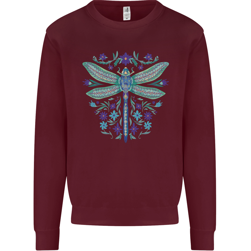 A Floral Dragonfly Kids Sweatshirt Jumper Maroon