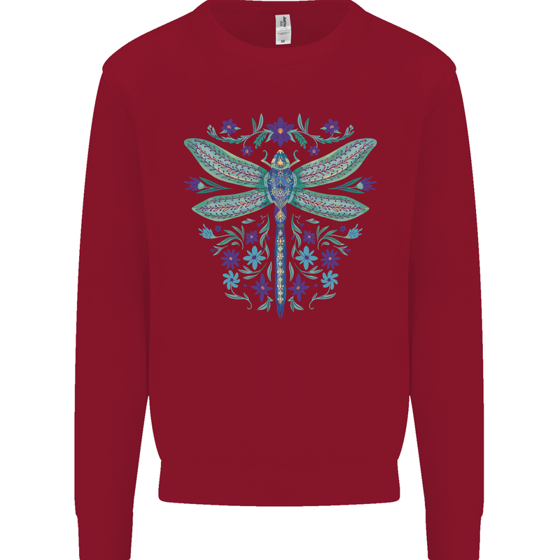 A Floral Dragonfly Kids Sweatshirt Jumper Red
