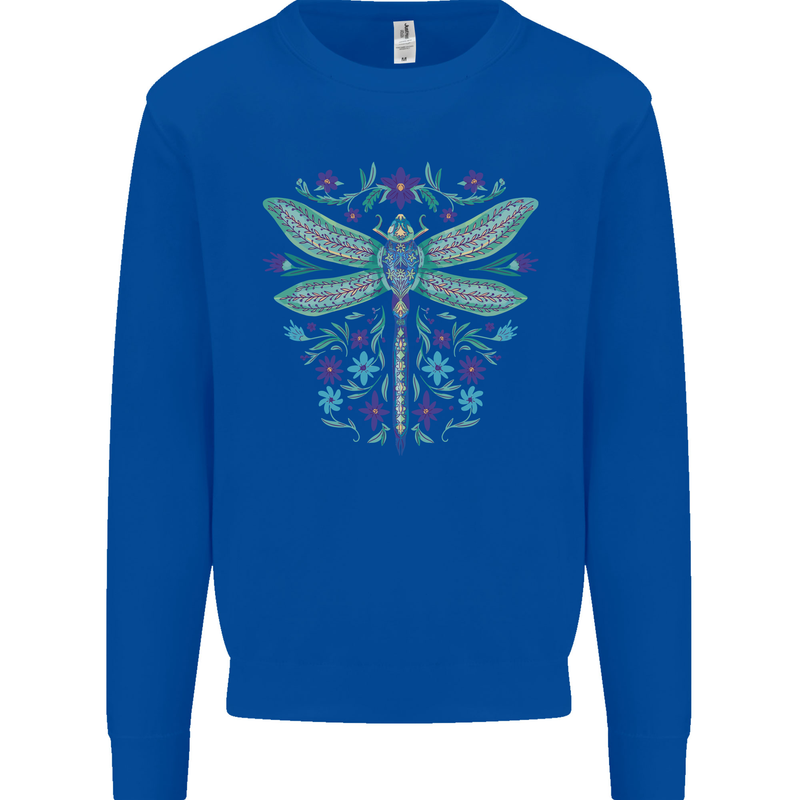 A Floral Dragonfly Kids Sweatshirt Jumper Royal Blue