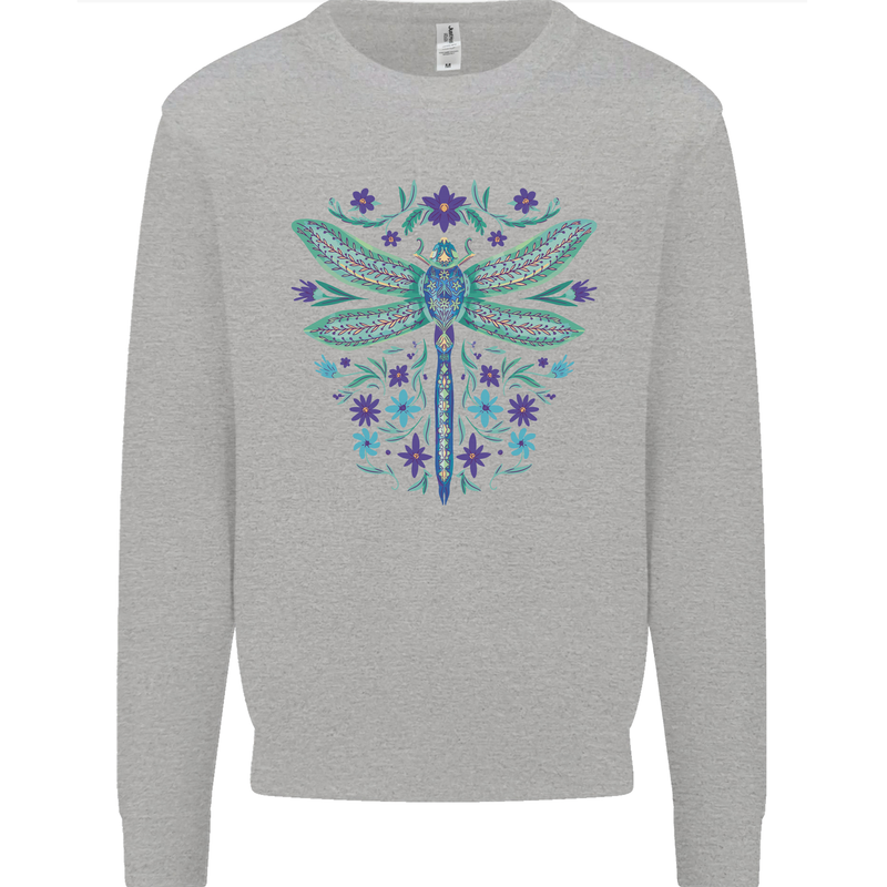 A Floral Dragonfly Kids Sweatshirt Jumper Sports Grey