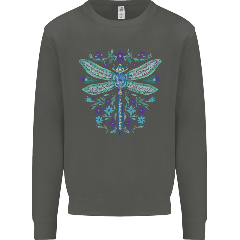 A Floral Dragonfly Kids Sweatshirt Jumper Storm Grey