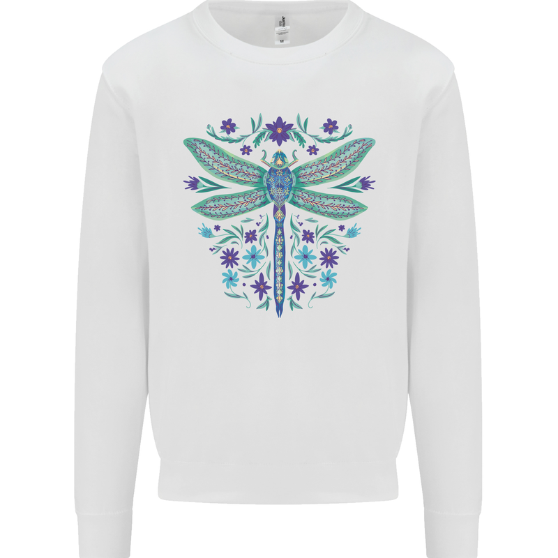A Floral Dragonfly Kids Sweatshirt Jumper White