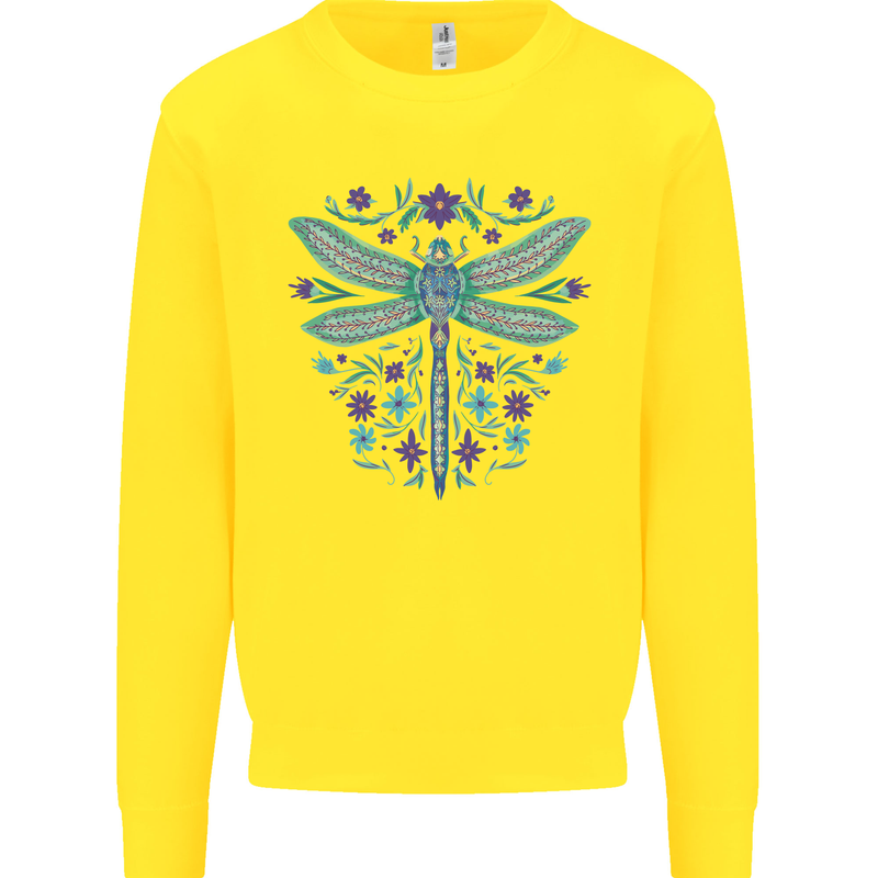 A Floral Dragonfly Kids Sweatshirt Jumper Yellow