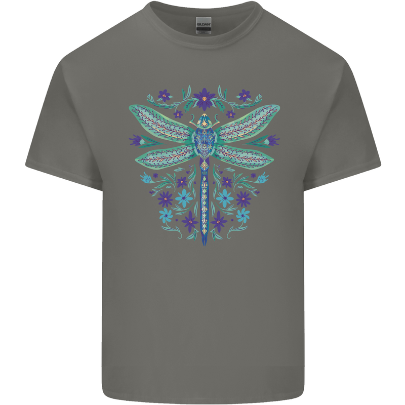 A Floral Dragonfly Kids T-Shirt Childrens Charcoal