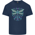 A Floral Dragonfly Kids T-Shirt Childrens Navy Blue