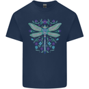 A Floral Dragonfly Kids T-Shirt Childrens Navy Blue