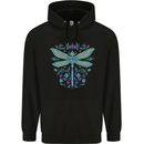 A Floral Dragonfly Mens 80% Cotton Hoodie Black