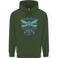 A Floral Dragonfly Mens 80% Cotton Hoodie Forest Green