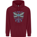 A Floral Dragonfly Mens 80% Cotton Hoodie Maroon