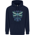 A Floral Dragonfly Mens 80% Cotton Hoodie Navy Blue