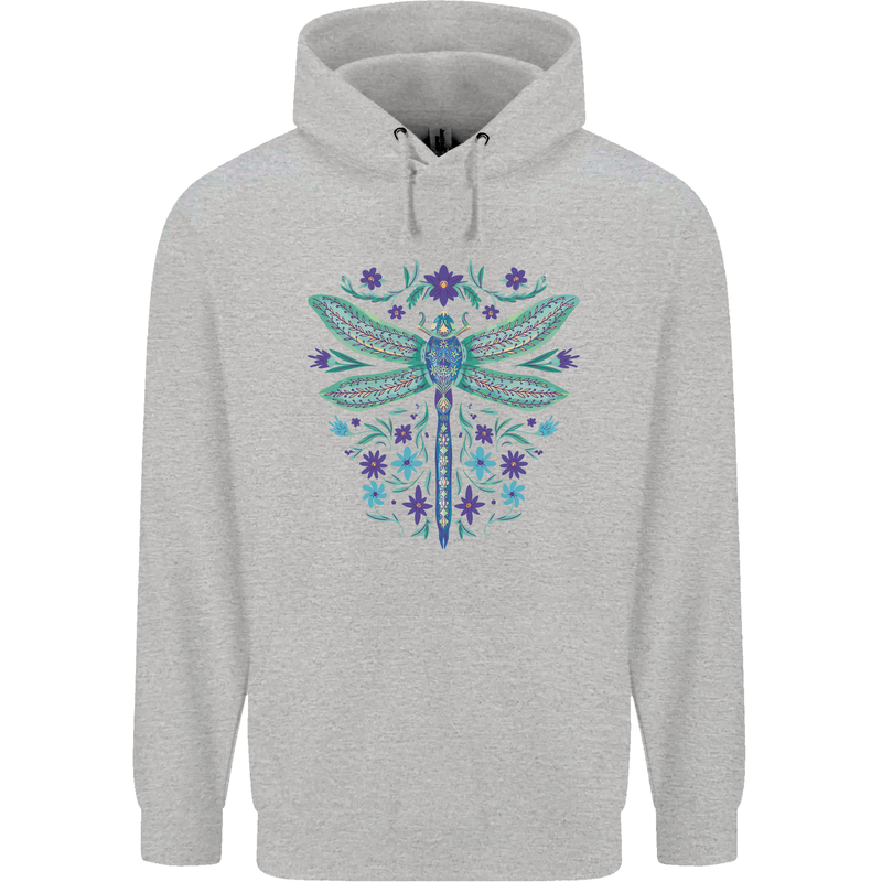 A Floral Dragonfly Mens 80% Cotton Hoodie Sports Grey