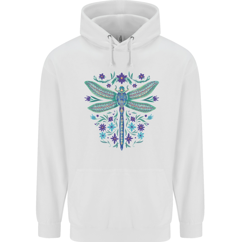A Floral Dragonfly Mens 80% Cotton Hoodie White