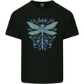 A Floral Dragonfly Mens Cotton T-Shirt Tee Top Black