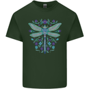 A Floral Dragonfly Mens Cotton T-Shirt Tee Top Forest Green