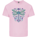 A Floral Dragonfly Mens Cotton T-Shirt Tee Top Light Pink