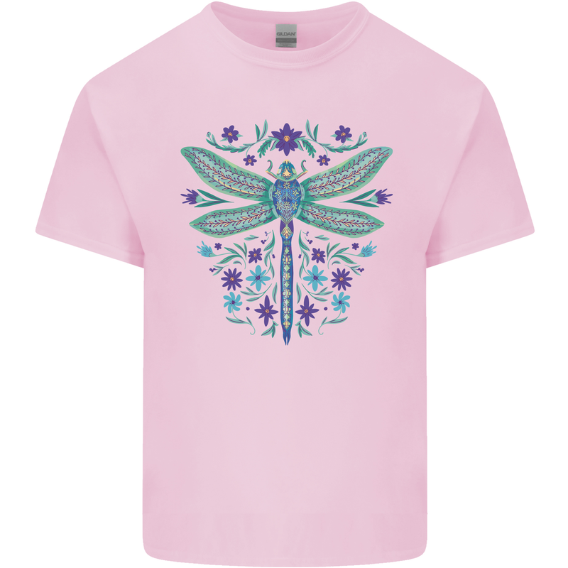 A Floral Dragonfly Mens Cotton T-Shirt Tee Top Light Pink