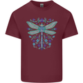 A Floral Dragonfly Mens Cotton T-Shirt Tee Top Maroon