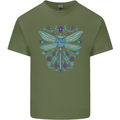 A Floral Dragonfly Mens Cotton T-Shirt Tee Top Military Green