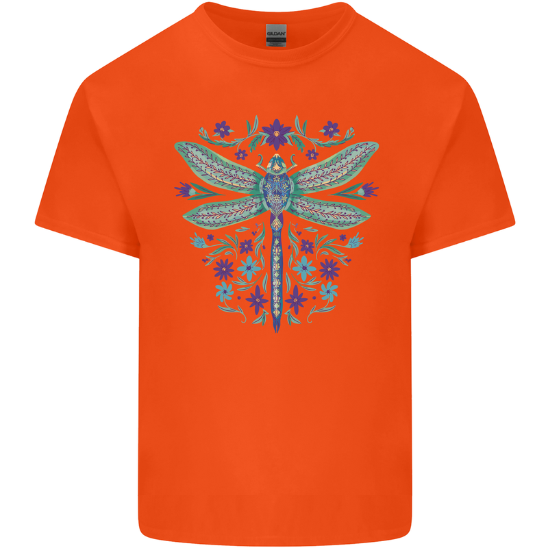 A Floral Dragonfly Mens Cotton T-Shirt Tee Top Orange