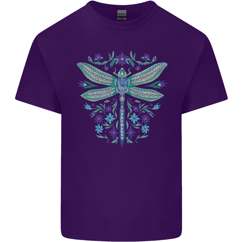 A Floral Dragonfly Mens Cotton T-Shirt Tee Top Purple