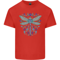 A Floral Dragonfly Mens Cotton T-Shirt Tee Top Red