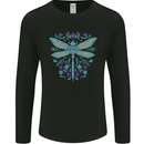 A Floral Dragonfly Mens Long Sleeve T-Shirt Black