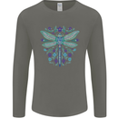 A Floral Dragonfly Mens Long Sleeve T-Shirt Charcoal