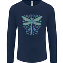 A Floral Dragonfly Mens Long Sleeve T-Shirt Navy Blue